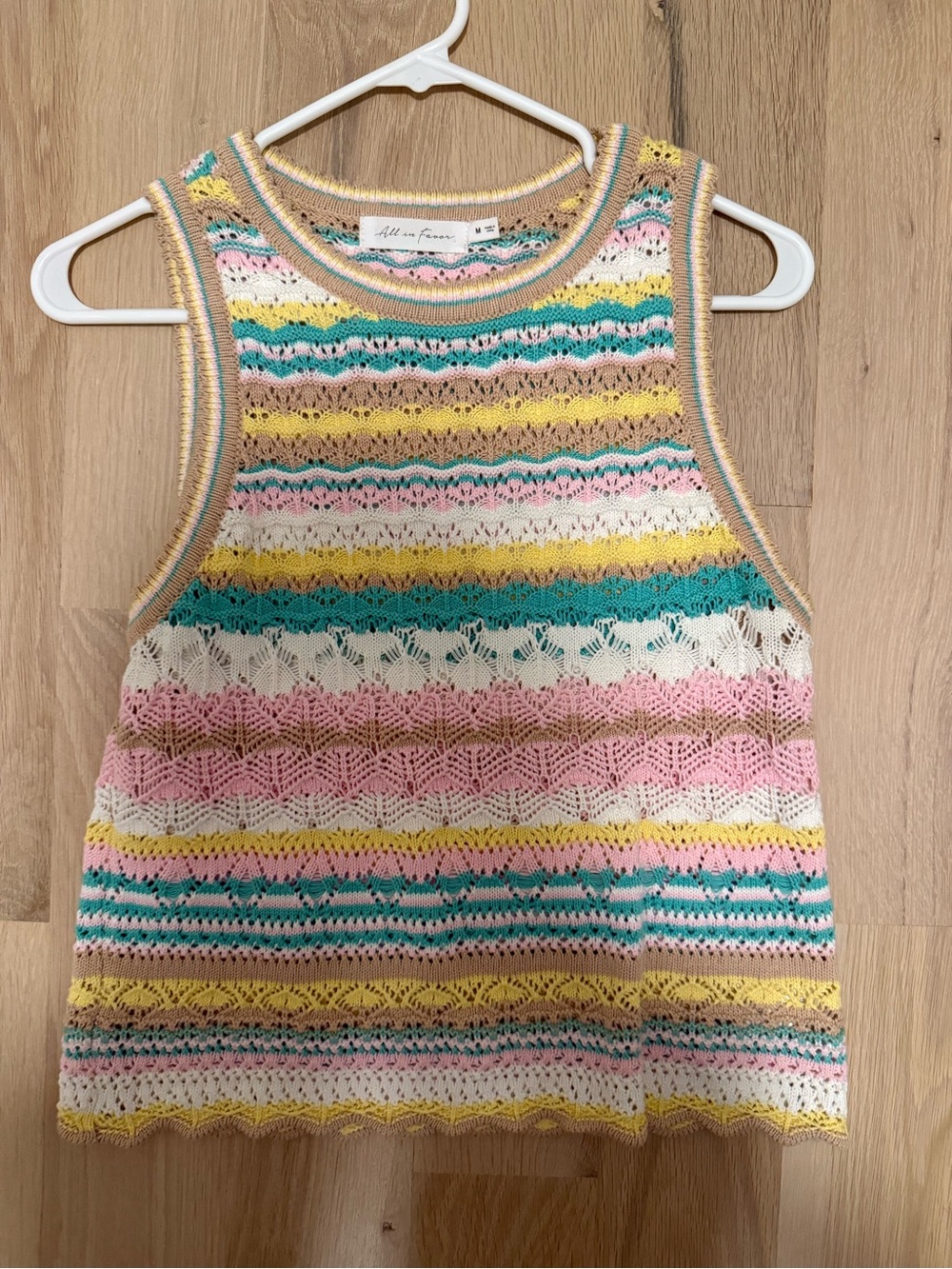 All in Favor Multicolor Striped Knit Tank - Pink, Yellow, Teal, White, Tan